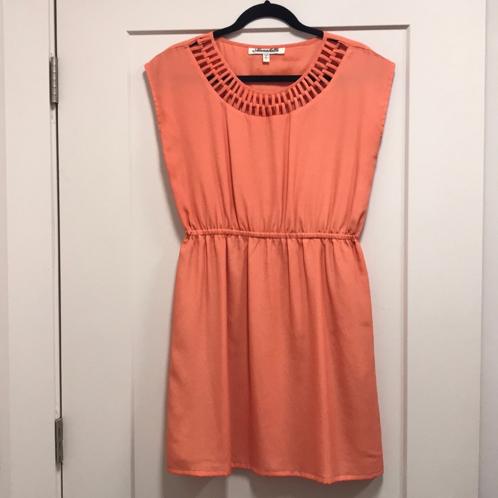 Annabella Orange Mini Dress with Textured Neckline